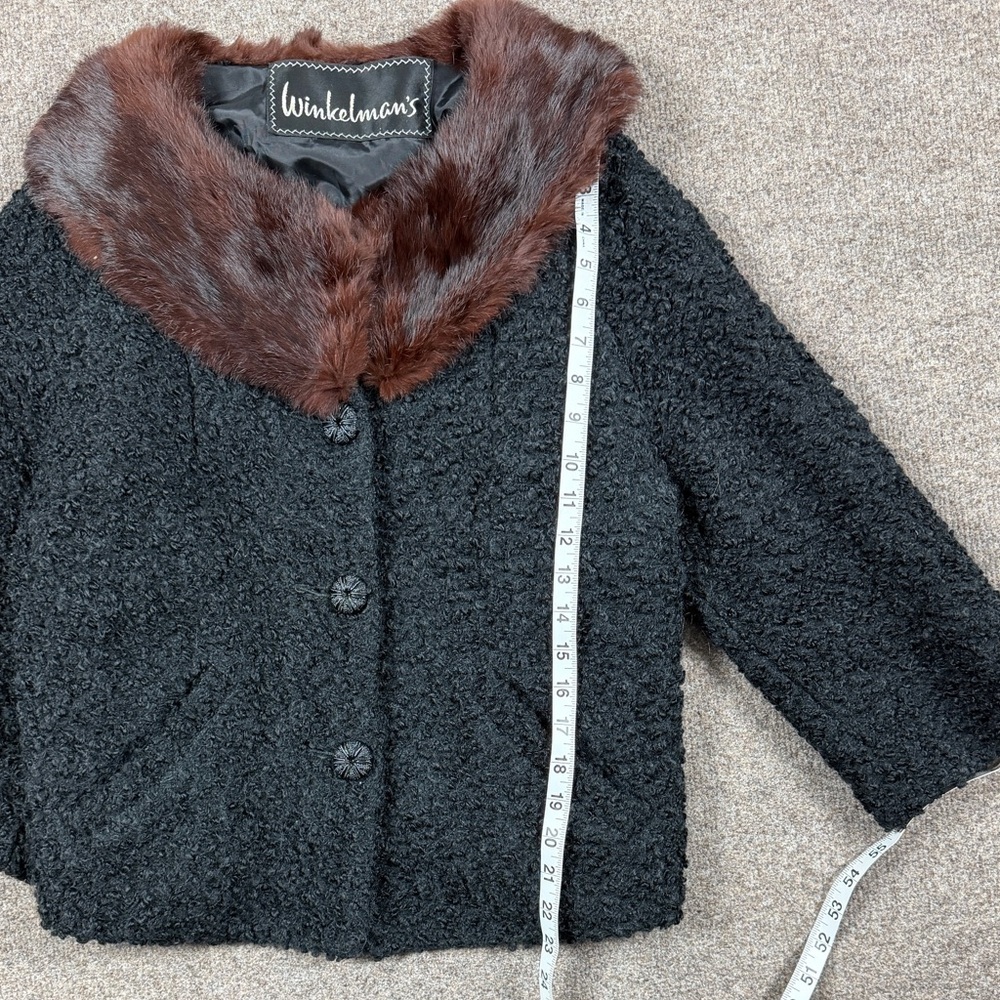 Vintage Black Persian Lamb Short Button Front Jacket Women’s M/L Mink Fur Collar - Picture 8 of 9